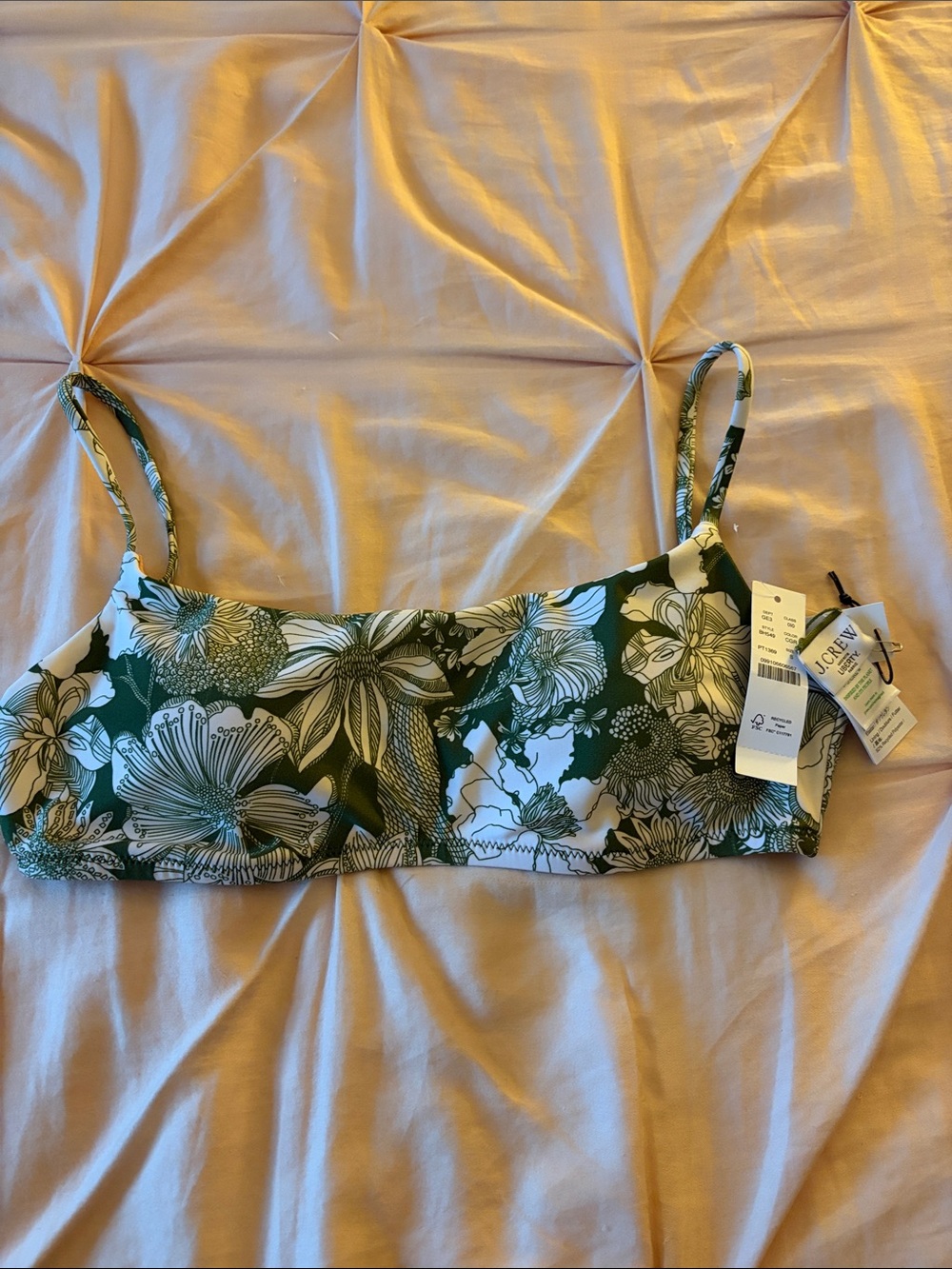 J Crew Liberty Swim top in Canteen Green and Ivory Floral size Small